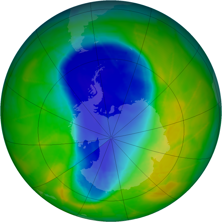 Antarctic ozone map for 14 November 2009